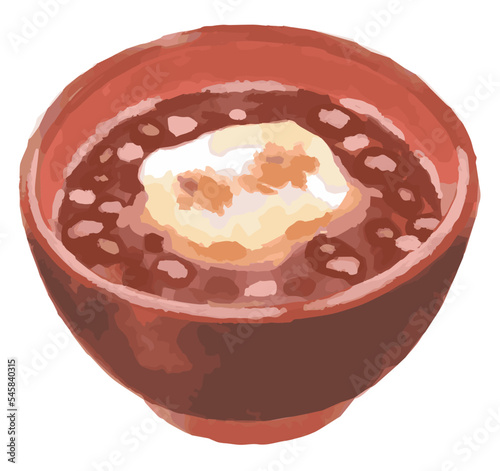 水彩風、おしるこ。お正月の食べ物イラスト素材。年賀状などに。ベクター素材。