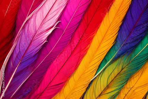 Close up of bright colorful feathers background. 3d render © Daria