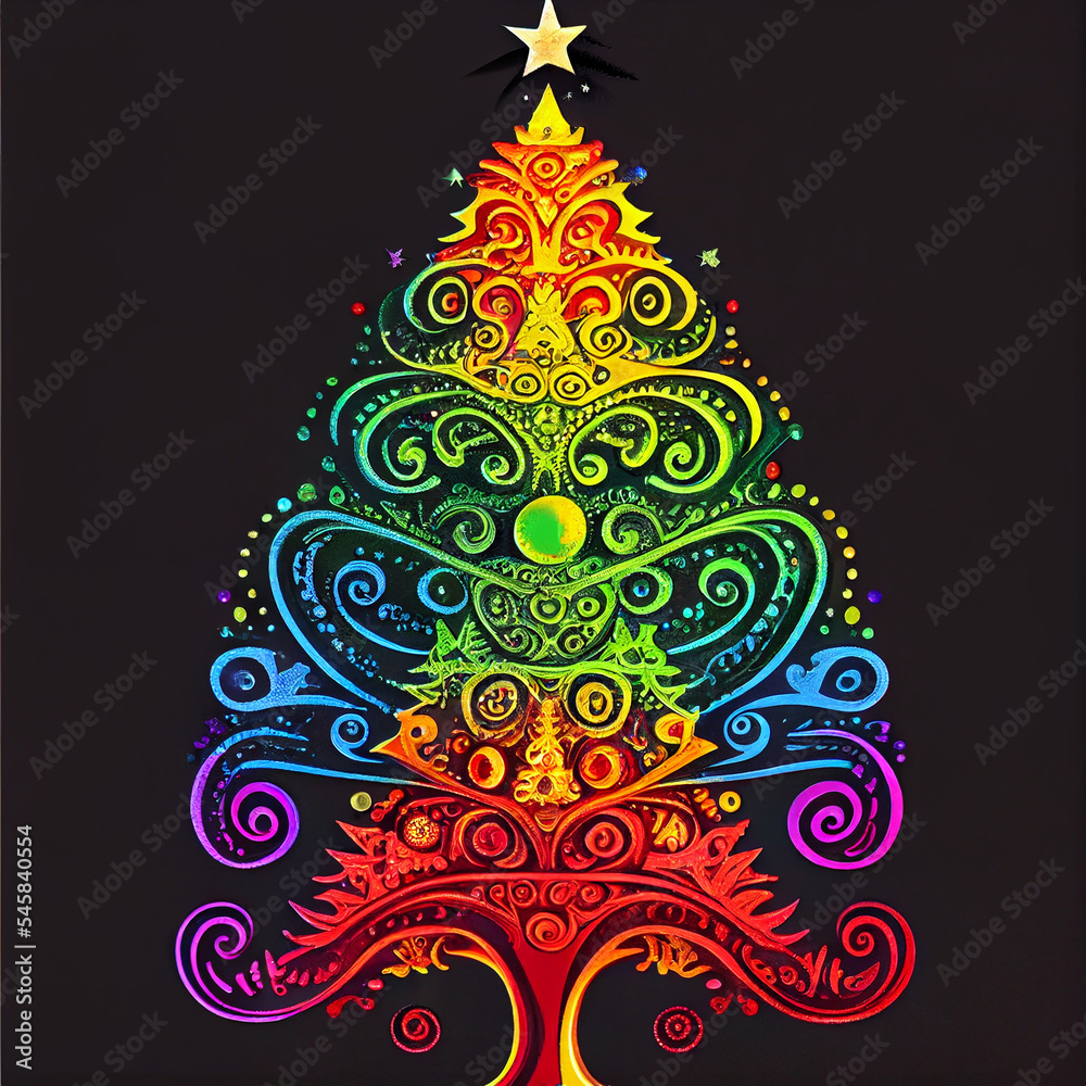 Abstract Rainbow Christmas Tree Design, AI