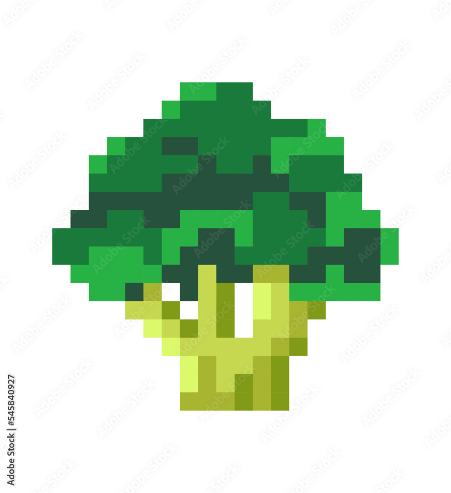 Pixel broccoli vegetable, veggies pixelated art