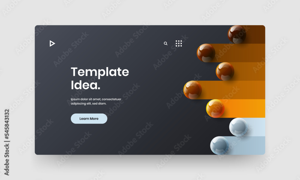 Clean pamphlet design vector template. Isolated 3D balls handbill concept.