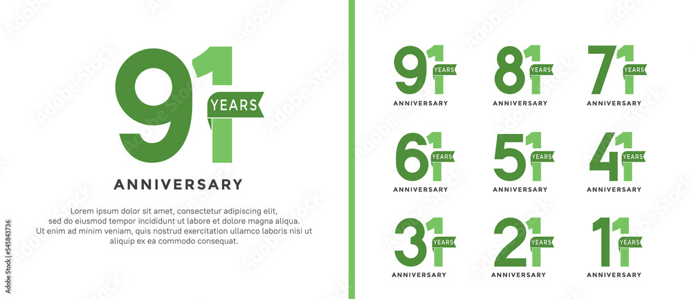 set of anniversary logo style green color on white background for special moment