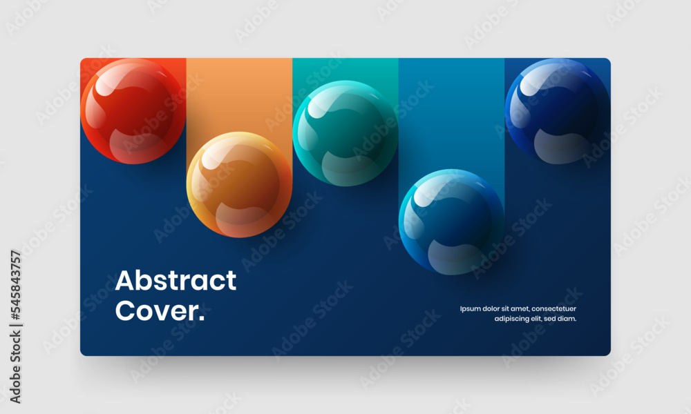 Original magazine cover vector design concept. Colorful 3D balls handbill layout.