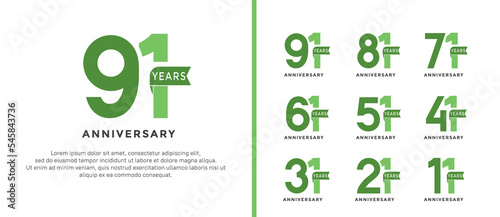 set of anniversary logo style green color on white background for special moment