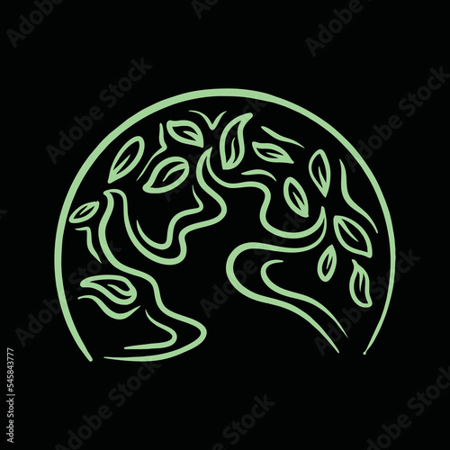 Monoline Ornament Vector Logo, nature Leaf badge, plant tropic creative emblem Design
