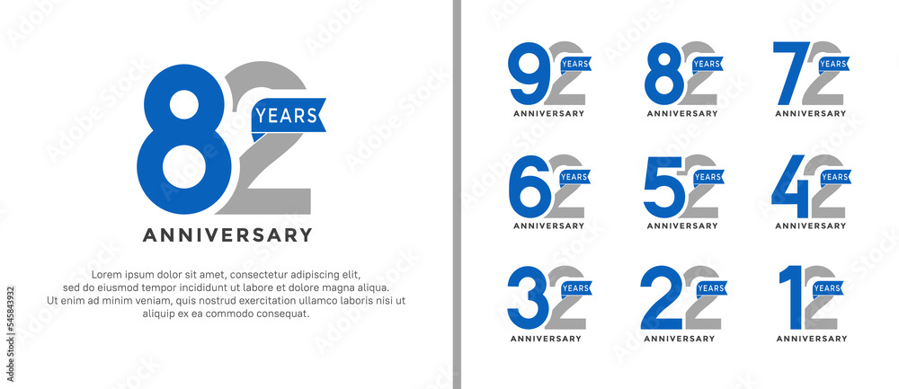 Naklejka premium set of anniversary logo style grey and blue color on white background for special moment