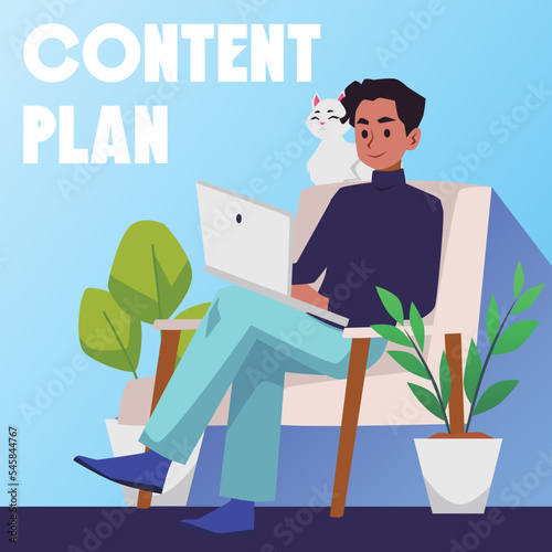 Content plan and marketing strategy banner or poster flat vector illustration.