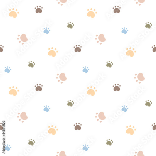 Seamless Pattern with Cartoon Paw Design on White Background