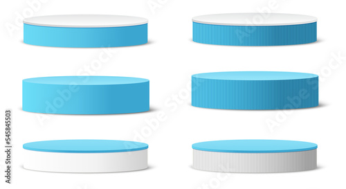 3d cylinder pedestal podium geometric platform. Product display presentation. Minimal scene with pastel colours blue template design, isolated on white