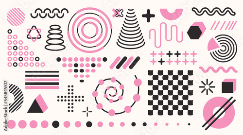 Big set of various geometric shapes in memphis style.Vector illustration. Design for website decor.	
