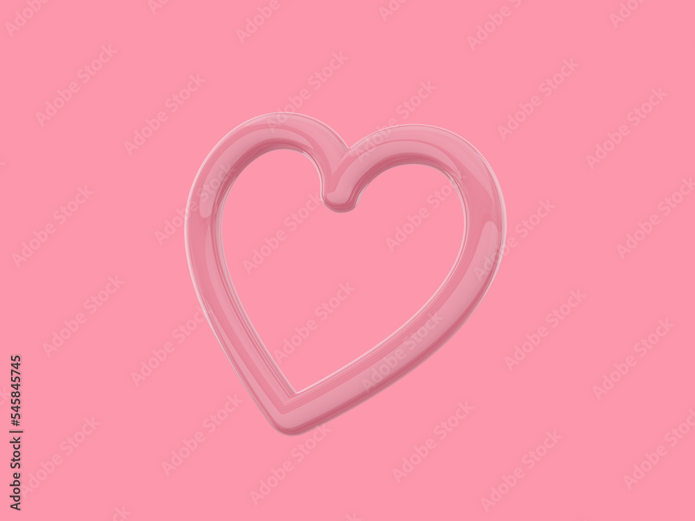 Toy heart. Pink one color. Symbol of love. On a pink flat background. Bottom view. 3d rendering.