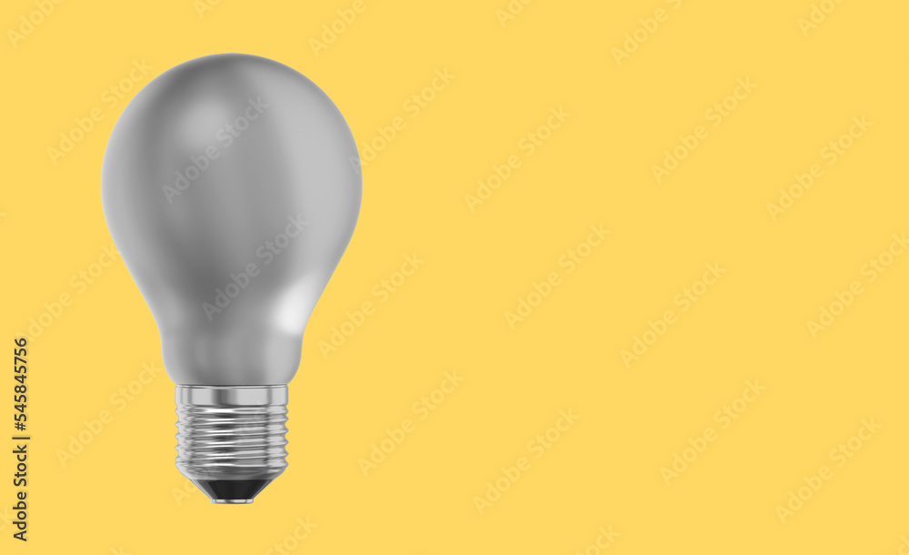Realistic white light bulb. 3D rendering. Icon on yellow background, text space. Realistic white light bulb. 3D rendering. Icon on yellow background, text space.