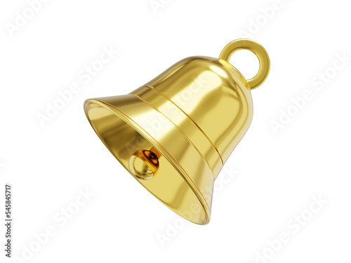 Bell metal gold, notification symbol. 3D rendering. Icon on white background.