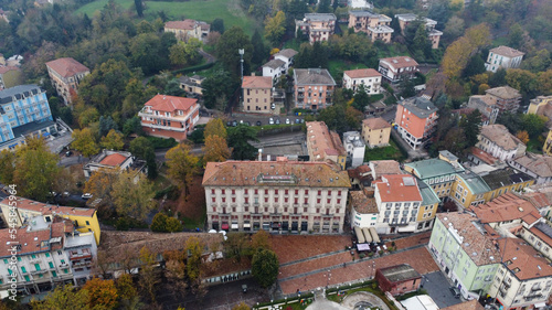 Salsomaggiore Terme Parma ,Italy - November 2022 aerial view of Regina Hotel a foggy autumn morning photo