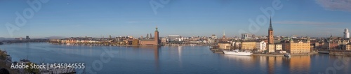 Panorama, the bay Riddarfjärden, old town Gamla Stan the down town with Town City Hall a sunny autumn day in Stockholm © Hans Baath