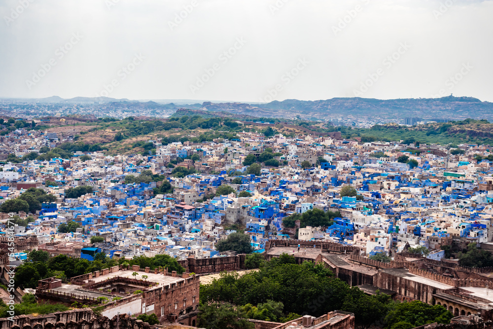 blue city view from fort with flat bright sky at morning