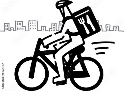 自転車に乗るフードデリバリー配達員