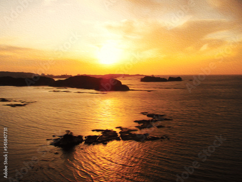 Sunset image of Uchinoura bay  Nanki Tanabe  Wakayama Prefecture  Retouched and color manipulated image  