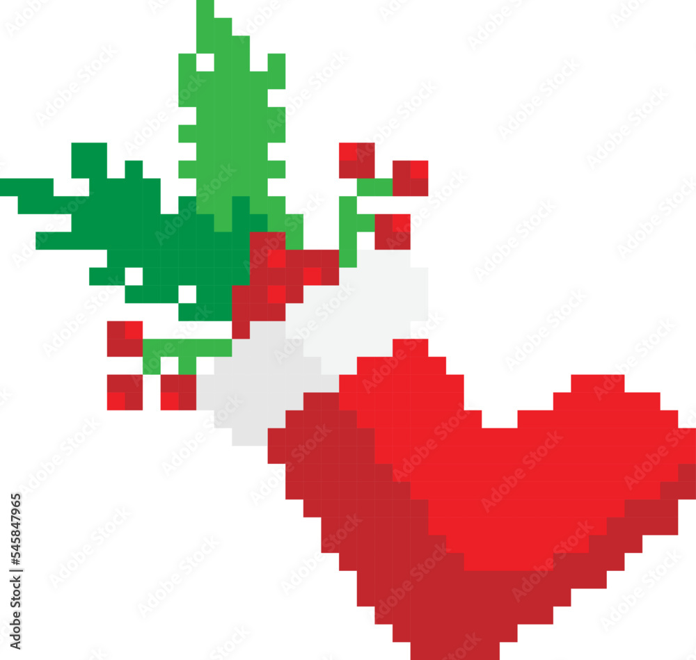 Christmas Sock Pixel art. Vector illustration of Christmas pixel art