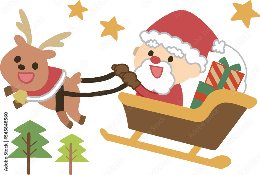 ソリに乗るサンタとトナカイのイラスト クリスマス Stock ベクター | Adobe Stock