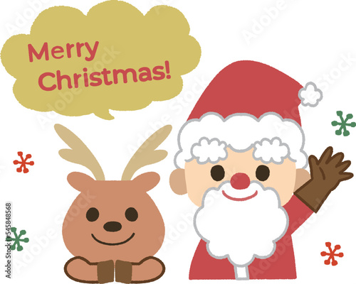 サンタとトナカイの吹きだしイラスト　クリスマス