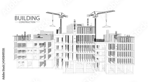 Building construction plan facades architectural sketch.Vector illustration