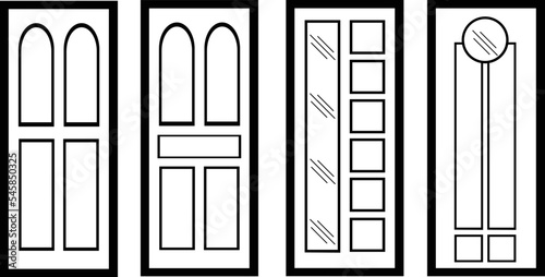 vector icon designs of various shapes and types of doors in residential homes that are commonly used in general