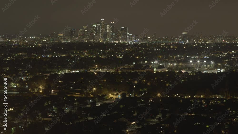 Time lapse of nighttime skyline of Downtown Los Angeles located in Southern California. Time lapse of nighttime skyline of Downtown Los Angeles located in Southern California.
