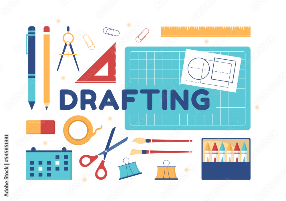 Drafting, Engineer or Architect Working on Drawing Board Projecting and Draft in Flat Cartoon Hand Drawn Templates Illustration
