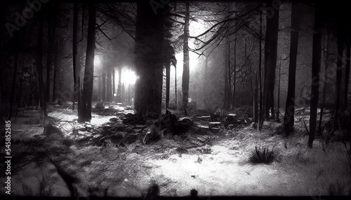 Mysterious forest in the night