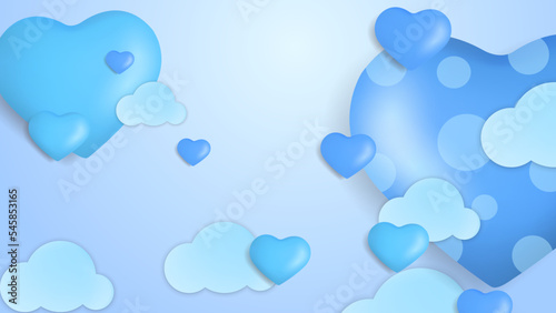 Blue Valentine christmas new year 3d design background with love heart shaped balloon. Vector illustration, greeting banner, card, wallpaper, flyer, poster, brochure, wedding invitation