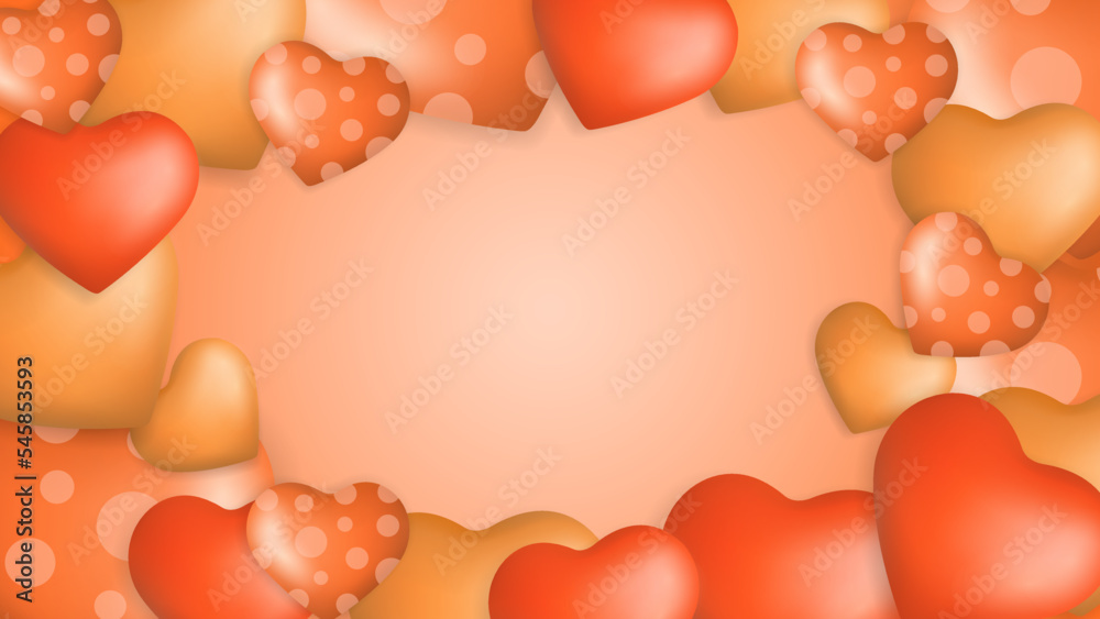 Orange red Valentine christmas new year 3d design background with love heart shaped balloon. Vector illustration, greeting banner, card, wallpaper, flyer, poster, brochure, wedding invitation Orange red Valentine christmas new year 3d design background with love heart shaped balloon. Vector illustration, greeting banner, card, wallpaper, flyer, poster, brochure, wedding invitation