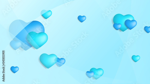 Blue purple Valentine christmas new year 3d design background with love heart shaped balloon. Vector illustration, greeting banner, card, wallpaper, flyer, poster, brochure, wedding invitation