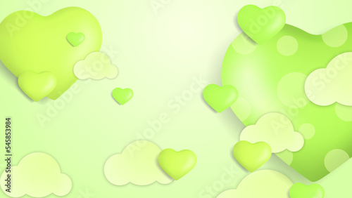 Green Valentine christmas new year 3d design background with love heart shaped balloon. Vector illustration, greeting banner, card, wallpaper, flyer, poster, brochure, wedding invitation