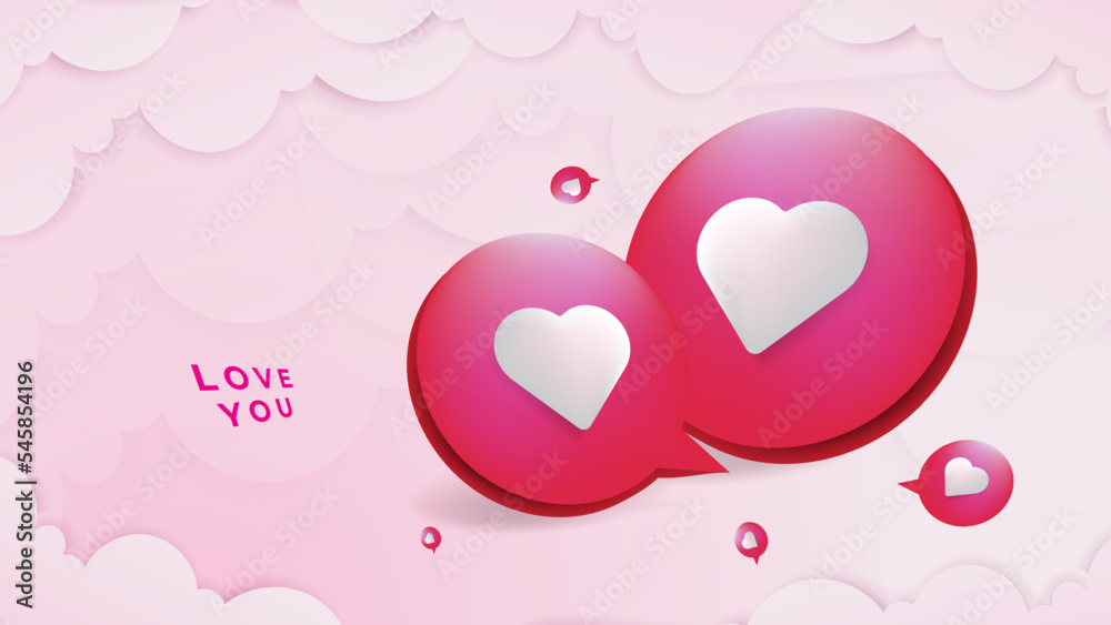 Red, pink and white Valentine christmas new year 3d design background with love heart shaped balloon. Vector illustration, greeting banner, card, wallpaper, flyer, poster, brochure, wedding invitation