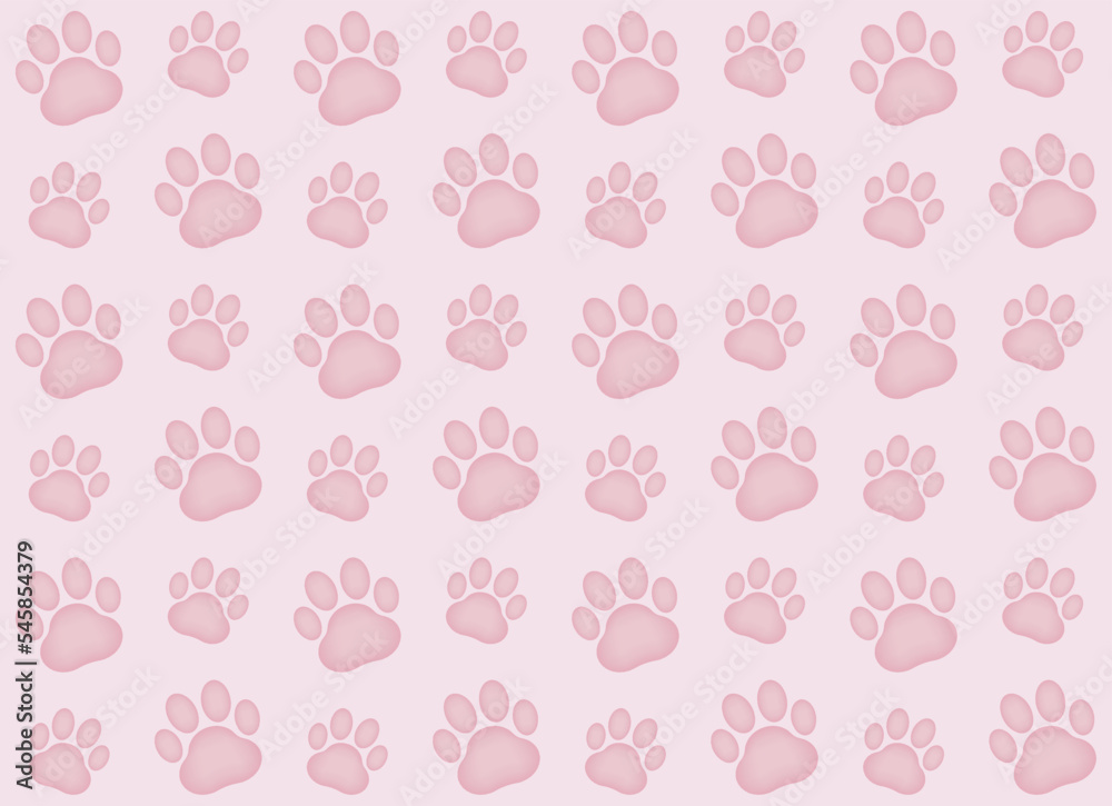 3d Cat paw print seamless pattern in pink background 3d Cat paw print seamless pattern in pink background