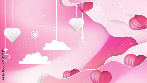 Red  pink and white Valentine christmas new year 3d design background with love heart shaped balloon. Vector illustration  greeting banner  card  wallpaper  flyer  poster  brochure  wedding invitation