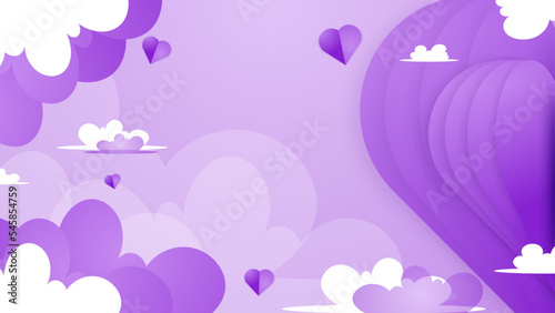 Purple and white Valentine christmas new year 3d design background with love heart shaped balloon. Vector illustration, greeting banner, card, wallpaper, flyer, poster, brochure, wedding invitation