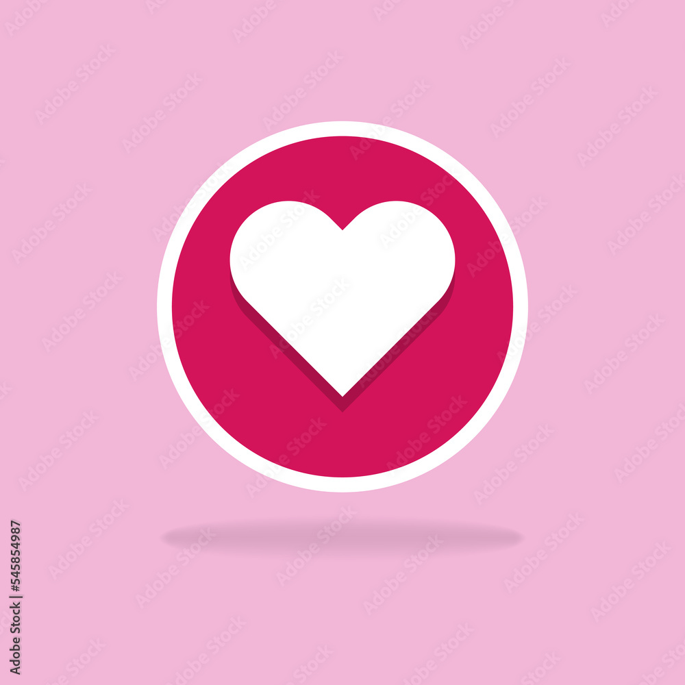 Flat heart icon. Heart icon vector isolated on pink background