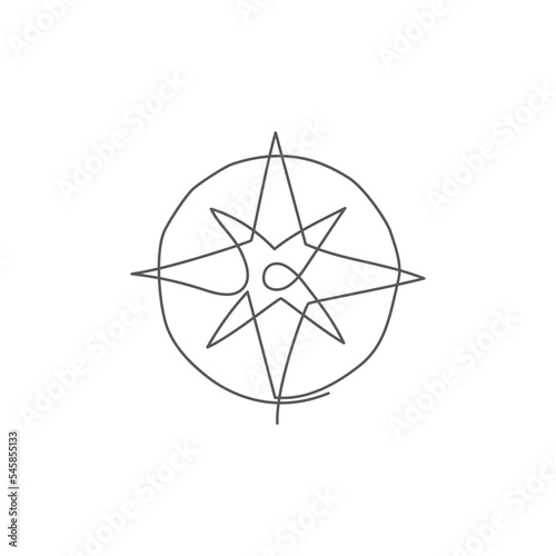 Compass One line drawing on white background