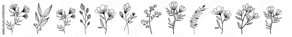 set of silhouettes of flowers