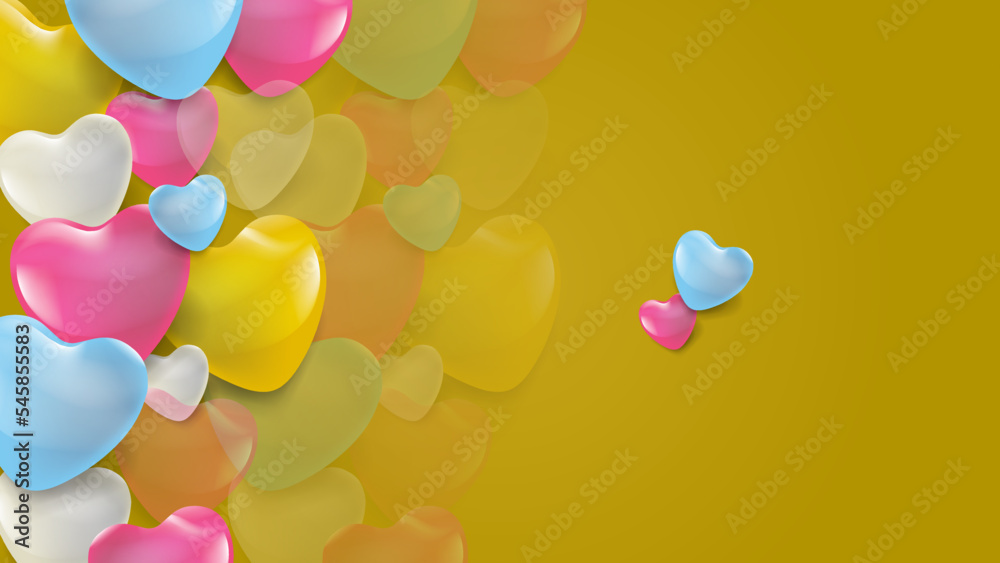 Blue pink and gold Valentine christmas new year 3d design background with love heart shaped balloon. Vector illustration, greeting banner, card, wallpaper, flyer, poster, brochure, wedding invitation