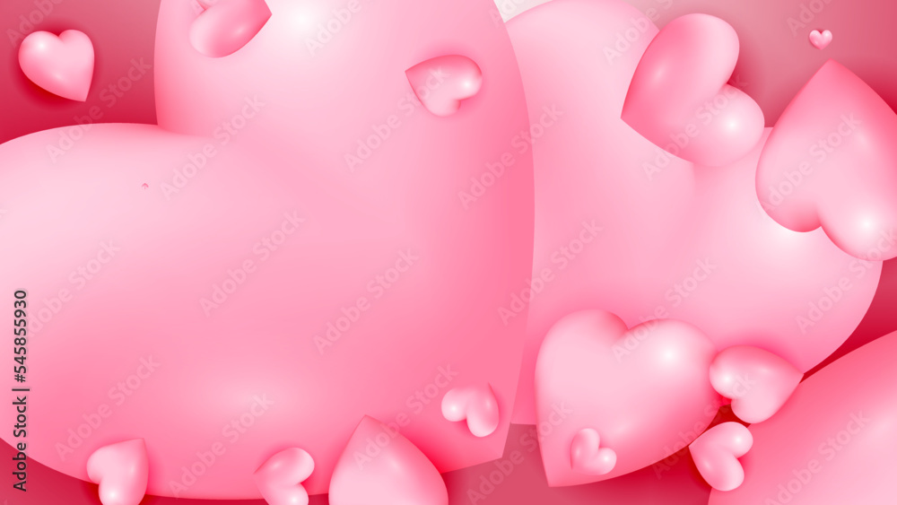 Red pink and white Valentine christmas new year 3d design background with love heart shaped balloon. Vector illustration, greeting banner, card, wallpaper, flyer, poster, brochure, wedding