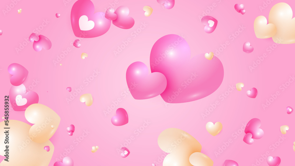 Red pink and gold Valentine christmas new year 3d design background with love heart shaped balloon. Vector illustration, greeting banner, card, wallpaper, flyer, poster, brochure, wedding