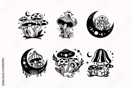 Celestial witchy mushroom with mystical boho elements