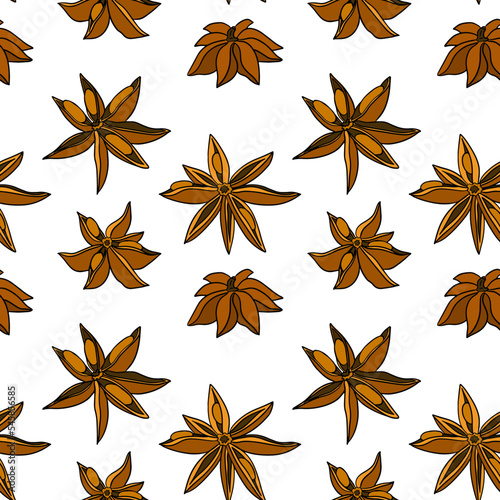 Anise stars seamless pattern on white background. Spices vector pattern