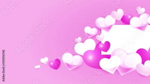 Red, pink and white Valentine christmas new year 3d design background with love heart shaped balloon. Vector illustration, greeting banner, card, wallpaper, flyer, poster, brochure, wedding invitation © TitikBak