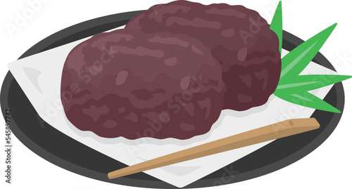 お皿に盛り付けた、おはぎのイラスト