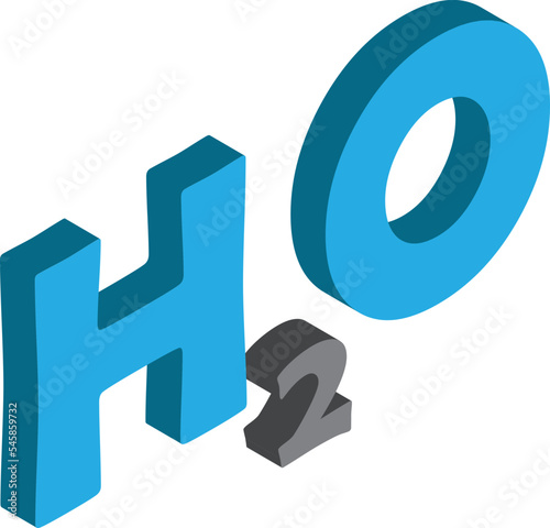H2O lettering illustration in 3D isometric style