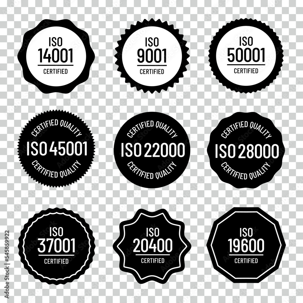 Flat Iso Label Button Icons Set - Different Vector Illustrations Isolated On Transparent Background